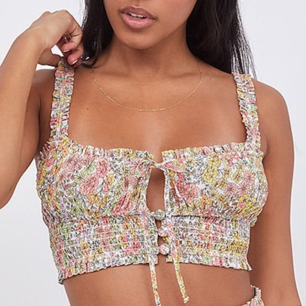 NWT For Love and Lemons ESME SMOCKED CROPPED CAMI TOP XS